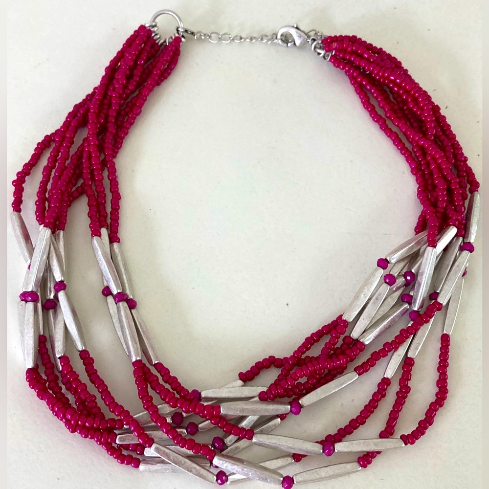 New Hot Pink & Silver Multi- Strand Necklace